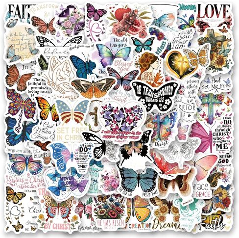 124PCS Butterfly Christian Stickers - Inspirational Bible Verse Vinyl Decals for Water Bottles, Laptops, Journals | Religious Gift for Adults, Teens, Faith-Based Motivational Words in Saudi Arabia