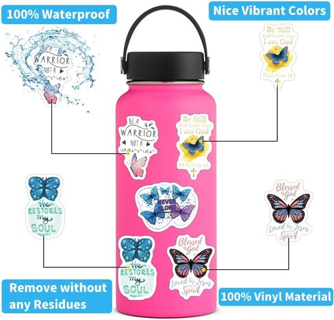 124PCS Butterfly Christian Stickers - Inspirational Bible Verse Vinyl Decals for Water Bottles, Laptops, Journals | Religious Gift for Adults, Teens, Faith-Based Motivational Words in Saudi Arabia