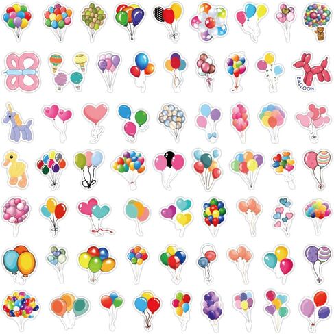 60Pcs Party Balloon Stickers, Waterproof Water Bottles for Children and Teenagers, Laptop, Skateboard Decoration(Balloon Bouquet) in Kuwait