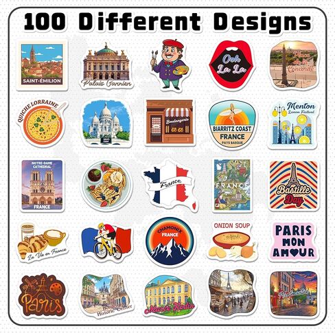 France Stickers 200 PCS, France Travel Stickers with 100 Unique Designs, Waterproof Vinyl Decals for Water Bottles, Laptops, Scrapbooking, Party Favors and Gifts in Saudi Arabia