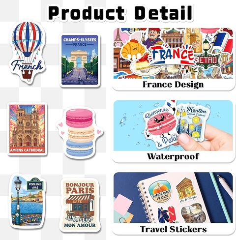 France Stickers 200 PCS, France Travel Stickers with 100 Unique Designs, Waterproof Vinyl Decals for Water Bottles, Laptops, Scrapbooking, Party Favors and Gifts in Saudi Arabia