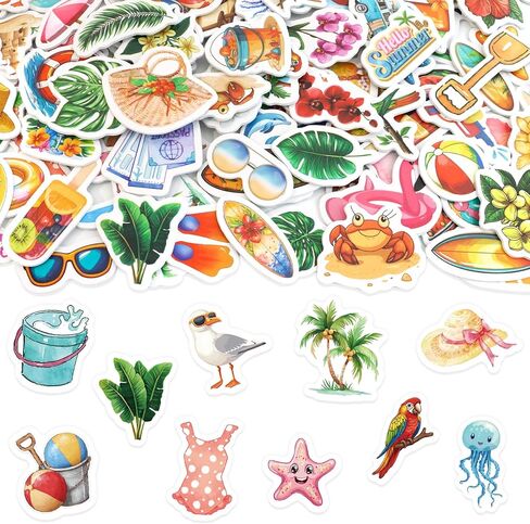 Ceiba Tree Summer Foam Stickers 240Pcs Bulk Self-Adhesive Hawaiian Beach Tropical Crafts Stickers for DIY Arts Crafts Rewards Scrapbooking Classroom Summer Pool Party Favors Supplies in Kuwait