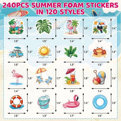 Ceiba Tree Summer Foam Stickers 240Pcs Bulk Self-Adhesive Hawaiian Beach Tropical Crafts Stickers for DIY Arts Crafts Rewards Scrapbooking Classroom Summer Pool Party Favors Supplies in Kuwait