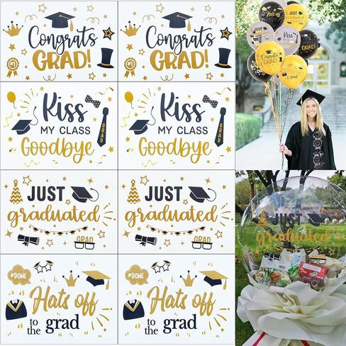 Graduation Balloon Stickers Congrats Grad Decals 8 Pcs for Bobo Clear Balloon Self-Adhesive DIY School Home Ceremony Decoration Party Supplies in Saudi Arabia