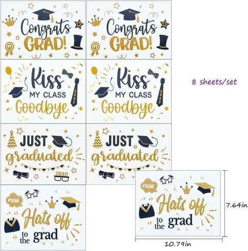 Graduation Balloon Stickers Congrats Grad Decals 8 Pcs for Bobo Clear Balloon Self-Adhesive DIY School Home Ceremony Decoration Party Supplies in Saudi Arabia