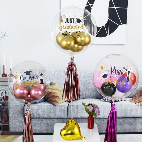 Graduation Balloon Stickers Congrats Grad Decals 8 Pcs for Bobo Clear Balloon Self-Adhesive DIY School Home Ceremony Decoration Party Supplies in Saudi Arabia