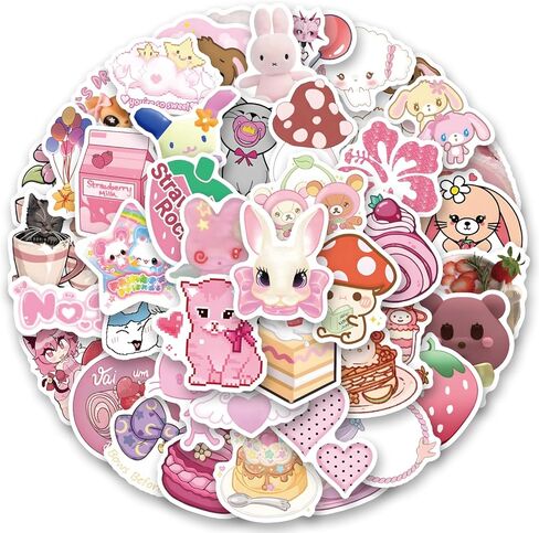 60Pcs Cutecore Stickers Pink Y2K Aesthetic Vinyl Sticker for Water Bottles, Laptops, Suitcases, Birthday Party Supplies, Scrapbook Stickers in Kuwait