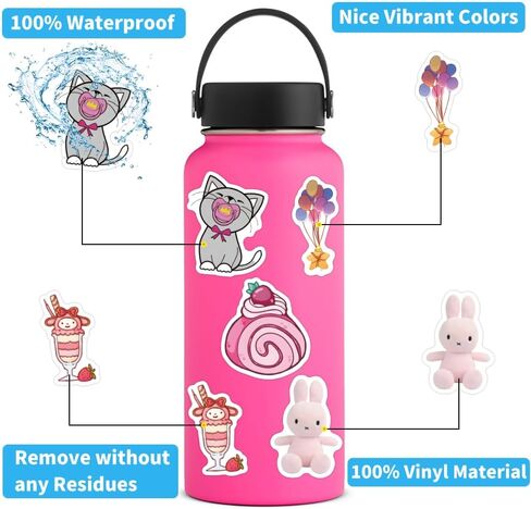 60Pcs Cutecore Stickers Pink Y2K Aesthetic Vinyl Sticker for Water Bottles, Laptops, Suitcases, Birthday Party Supplies, Scrapbook Stickers in Kuwait