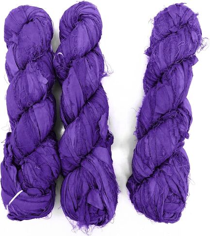 100g Recycled Sari Silk Ribbon Yarn, Jewelry Making Trim - Purple in Saudi Arabia