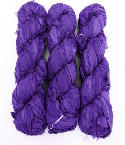 100g Recycled Sari Silk Ribbon Yarn, Jewelry Making Trim - Purple in Saudi Arabia