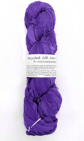 100g Recycled Sari Silk Ribbon Yarn, Jewelry Making Trim - Purple in Saudi Arabia