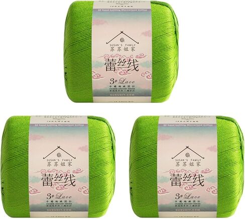 Susan's Family #3 Lace Combed #3 Lace Yarn -3Packs-23 wpi - Soft & Durable - 3 x 40g (1.41oz) - 131 Yards for Knitting & Crocheting - Doily, Table Runner (3, 18#Parrot Green) in Kuwait