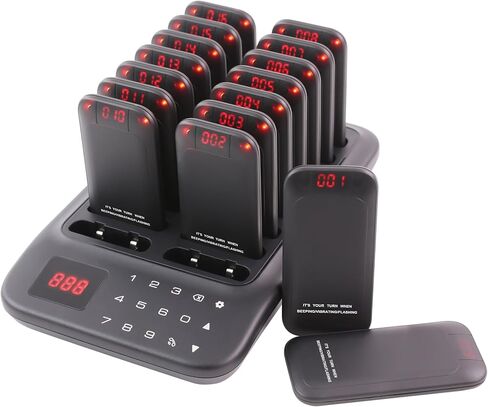 Restaurant Pager System, 16 LED Beepers Wireless Calling System Queue Pagers for Food Truck Church Nursery Clinic Coffee Shop Restaurants Bar with Vibration Flash Buzzer (Black) in Saudi Arabia
