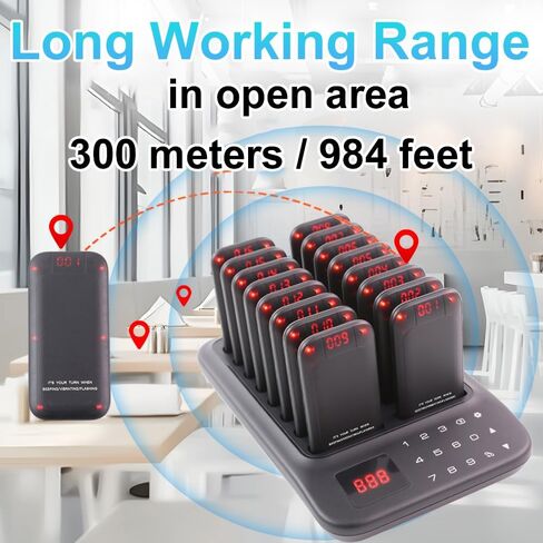 Restaurant Pager System, 16 LED Beepers Wireless Calling System Queue Pagers for Food Truck Church Nursery Clinic Coffee Shop Restaurants Bar with Vibration Flash Buzzer (Black) in Saudi Arabia