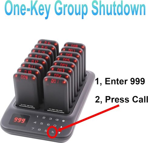 Restaurant Pager System, 16 LED Beepers Wireless Calling System Queue Pagers for Food Truck Church Nursery Clinic Coffee Shop Restaurants Bar with Vibration Flash Buzzer (Black) in Saudi Arabia