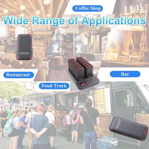Restaurant Pager System, 16 LED Beepers Wireless Calling System Queue Pagers for Food Truck Church Nursery Clinic Coffee Shop Restaurants Bar with Vibration Flash Buzzer (Black) in Saudi Arabia