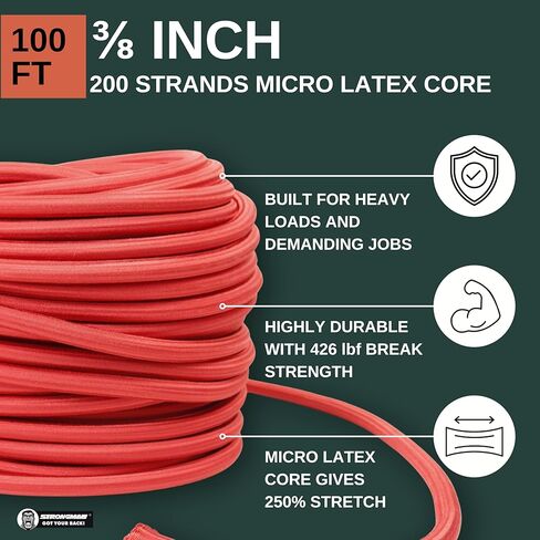 Heavy Duty Bungee Cord Roll – 3/8" × 100 ft, 426 LBF Strength, Polyester Sheath & Latex Core, UV Resistant, Outdoor Cargo Tie Down & Camping Use in Saudi Arabia