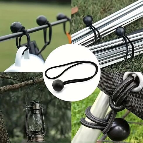 10pcs Outdoor Camping Canopy Tent Fixing Storage Elastic Rope with Plastic Balls, Tie-Down Elastic Cord, Outdoor Fixing, Canopy Fastener in Kuwait