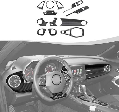 12PCS Carbon Fiber Interior Decoration Trim Kit for Chevrolet Camaro 2017-2025+, Center Console Trim, Wndow Switch Side Outlet Cup Holder Gear Shift Cover Trim in Kuwait