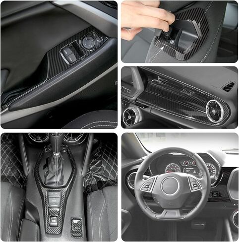 12PCS Carbon Fiber Interior Decoration Trim Kit for Chevrolet Camaro 2017-2025+, Center Console Trim, Wndow Switch Side Outlet Cup Holder Gear Shift Cover Trim in Kuwait