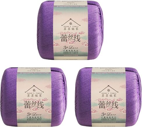 Susan's Family #3 Lace Combed #3 Lace Yarn -3Packs-23 wpi - Soft & Durable - 3 x 40g (1.41oz) - 131 Yards for Knitting & Crocheting - Doily, Table Runner (3, 18#Parrot Green) in Kuwait