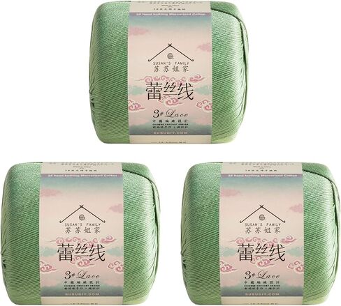 Susan's Family #3 Lace Combed #3 Lace Yarn -3Packs-23 wpi - Soft & Durable - 3 x 40g (1.41oz) - 131 Yards for Knitting & Crocheting - Doily, Table Runner (3, 18#Parrot Green) in Kuwait