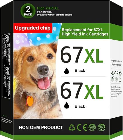 67XL Black Ink Cartridge Replacement for HP Ink 67 for HP 67XL Black Ink Cartridge Works for Deskjet 2855e 4255e 2827e 4227e 2755e 2700 2700e 2800e 2852e 4155e 4100e Envy 6055e 6452e 6455e (2 Pack) in Saudi Arabia