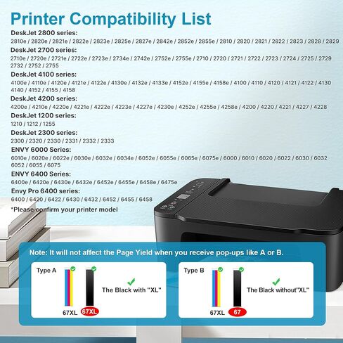 67XL Black Ink Cartridge Replacement for HP Ink 67 for HP 67XL Black Ink Cartridge Works for Deskjet 2855e 4255e 2827e 4227e 2755e 2700 2700e 2800e 2852e 4155e 4100e Envy 6055e 6452e 6455e (2 Pack) in Saudi Arabia