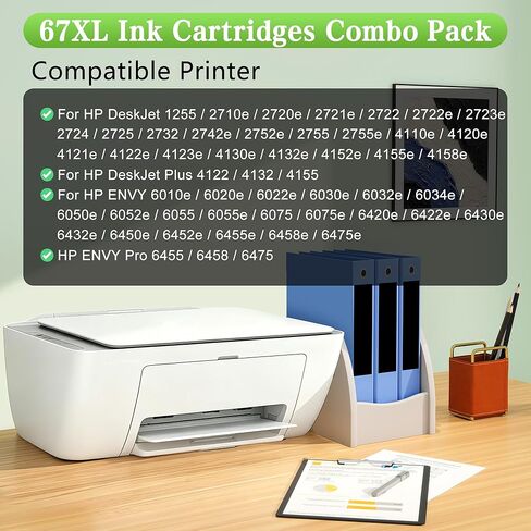 67XL 67 Ink Cartridges for HP Printer Desk Jet 2855e 4255e 2827e 2755e 4227e Ink HP 67XL Black/Color Combo Pack Compatible for HP DeskJet 2855 2700 4100 2800 2852e Envy 6055e 6455e 6400 Printer in Kuwait