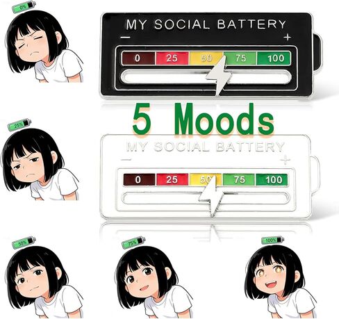 2Pcs Social Battery Slider Pin,Funny Interactive Brooch Enamel Pins for 7 Days, Cute Mood Pins for Backpacks Clothing Hat Bags Scarves in Saudi Arabia