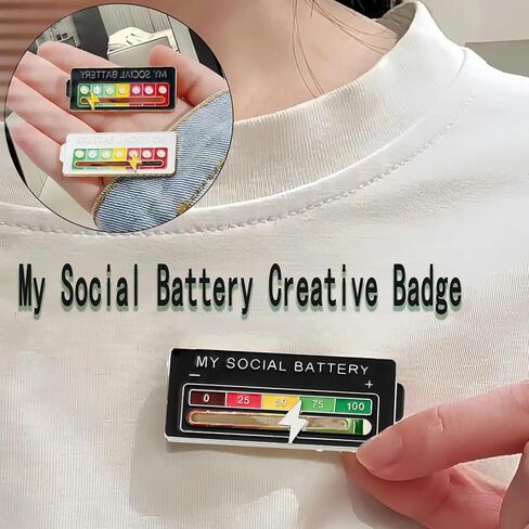 2Pcs Social Battery Slider Pin,Funny Interactive Brooch Enamel Pins for 7 Days, Cute Mood Pins for Backpacks Clothing Hat Bags Scarves in Saudi Arabia