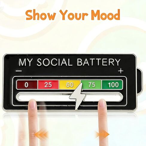 2Pcs Social Battery Slider Pin,Funny Interactive Brooch Enamel Pins for 7 Days, Cute Mood Pins for Backpacks Clothing Hat Bags Scarves in Saudi Arabia