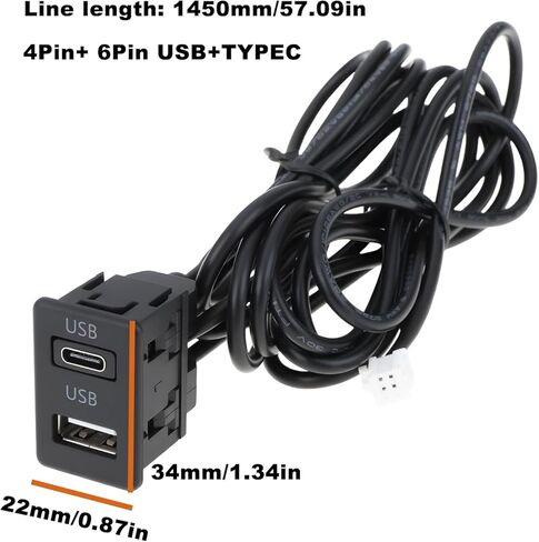 ECSiNG سيارة داش جبل المزدوج USB نوع-C المقبس تمديد لوحة كابل 145 سنتيمتر 4 دبوس 6 دبوس متوافق مع أندرويد الملاحة in Kuwait