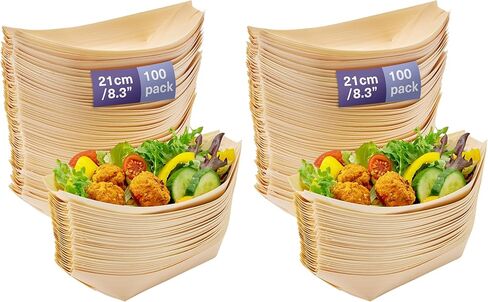 MATANA 8.3" Inch Large Bamboo Plates Disposable 100 Pack - Biodegradable Sushi Boat Serving Tray, Wood Paper Plates, Bamboo Vessel, Bamboo Bowls Disposable Appetizer Plates Disposable Taco Plates in Saudi Arabia