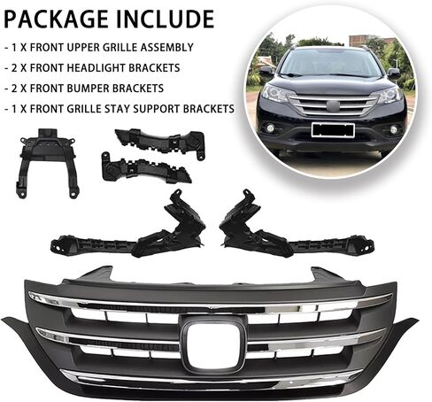 Front Bumper Grille With 5pcs Support Brackets Fit For 2012-2014 Honda CRV CR-V 4-Door Front Upper Grille Grill Chrome Trim Replacement in Saudi Arabia