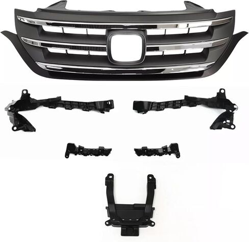Front Bumper Grille With 5pcs Support Brackets Fit For 2012-2014 Honda CRV CR-V 4-Door Front Upper Grille Grill Chrome Trim Replacement in Saudi Arabia