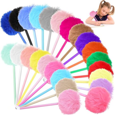 24pcs Pom Pom Pen,24 Colors Fluffy Pen Plush Fuzzy Pens Cute Ballpoint Pens for Girls Women School Office in Kuwait