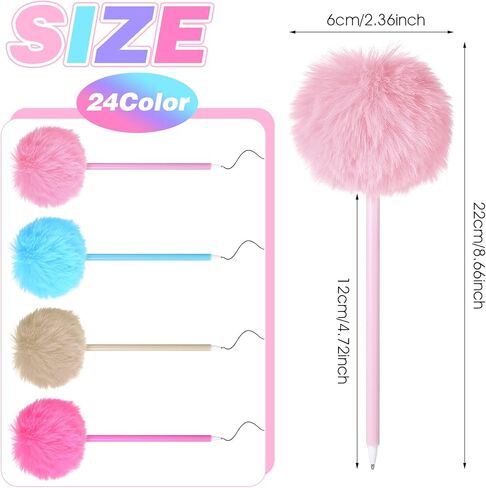 24pcs Pom Pom Pen,24 Colors Fluffy Pen Plush Fuzzy Pens Cute Ballpoint Pens for Girls Women School Office in Kuwait