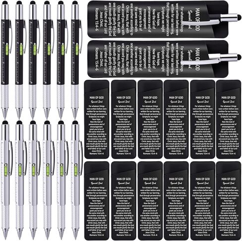 12 Sets Fathers Day Man of God Gifts Bulk for Men 6 in 1 Screwdriver Multi Tool Pens Leather Pen Holder with Bible Verse Gifts Baptism Church Party Favor for Dad Pastor in Kuwait