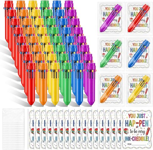 Epakh 48 Set End of Year Student Gifts Bulk 10 in 1 Multicolor Retractable Ballpoint Pens with Gift Cards for Students Classroom School Graduation Party Favors Teacher Appreciation Supplies in Kuwait