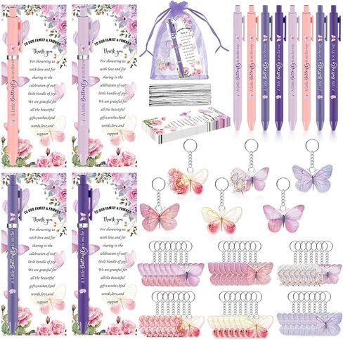 180 Pcs Butterfly Baby Shower Gifts for Guest A Little Butterfly is On The Way Party Favors Retractable Ballpoint Pens Keychains and Greeting Cards Bulk Gender Reveal Souvenirs Prize Game Supplies in Kuwait