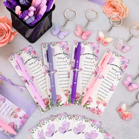 180 Pcs Butterfly Baby Shower Gifts for Guest A Little Butterfly is On The Way Party Favors Retractable Ballpoint Pens Keychains and Greeting Cards Bulk Gender Reveal Souvenirs Prize Game Supplies in Kuwait