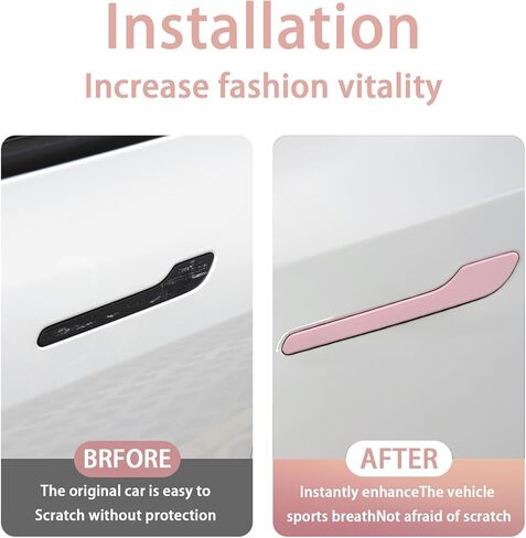 Fit Tesla Model 3(Highland) and Model Y(Juniper) 2017-2025 2026 Door Handle Decoration Cover,for Car Door Handle Sills Protection Wrap Accessories 4Pcs (Matte Pink) in Saudi Arabia