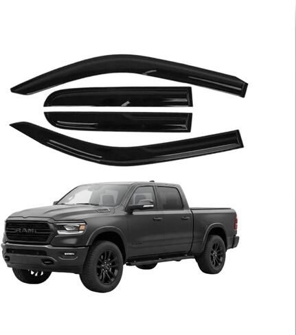Fit for Dodge Ram 1500 Quad Cab 2019 2020 2021 2022 2023 (New Body) - Premier Safe Sun, Rain, Wind Deflector, Front & Rear Vent Visors, Protection, Tape-On Outside-Mount,4-Pieces Guard Kit, 2mm-Thick in Kuwait