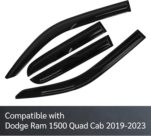 Fit for Dodge Ram 1500 Quad Cab 2019 2020 2021 2022 2023 (New Body) - Premier Safe Sun, Rain, Wind Deflector, Front & Rear Vent Visors, Protection, Tape-On Outside-Mount,4-Pieces Guard Kit, 2mm-Thick in Kuwait