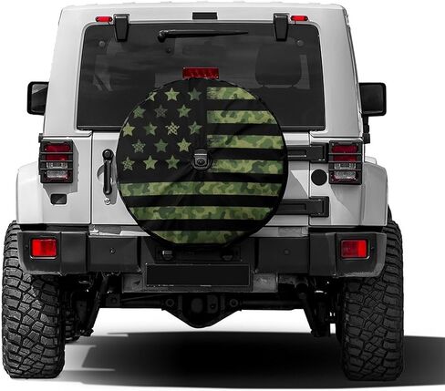 KiuLoam Camouflage American Flag Spare Tire Cover with Backup Camera Hole Universal Sunscreen Waterproof Wheel Covers for Trailer RV SUV Truck and Many Vehicles (17" for Diameter 31"-33") in Kuwait