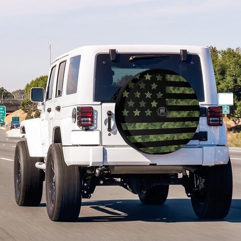 KiuLoam Camouflage American Flag Spare Tire Cover with Backup Camera Hole Universal Sunscreen Waterproof Wheel Covers for Trailer RV SUV Truck and Many Vehicles (17" for Diameter 31"-33") in Kuwait