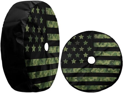 KiuLoam Camouflage American Flag Spare Tire Cover with Backup Camera Hole Universal Sunscreen Waterproof Wheel Covers for Trailer RV SUV Truck and Many Vehicles (17" for Diameter 31"-33") in Kuwait