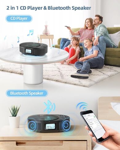 CD Player Portable, FELEMAN 2 in 1 CD Player Boombox & Bluetooth Speaker, Rechargeable Portable CD Player for Car/Home with Remote Control, FM Radio, Support AUX/USB, Headphone Jack(Pink) in Saudi Arabia