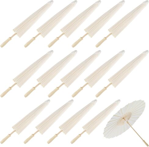 14 Pack 23.6 Inch Paper Umbrellas DIY Blank White Chinese Japanese Oiled Paper Parasol for Wedding Bridal Party Decor Photography Props in Kuwait
